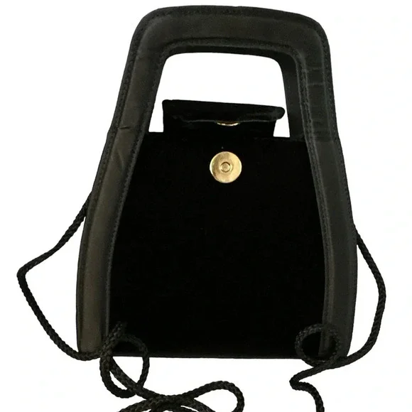 Black Suede & Satin Mini Handbag/Crossbody Bag Vintage - Picture 6 of 7